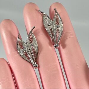 Vintage Sorrento Sterling Silver Filigree Leaf Screw Post Clip On Earrings